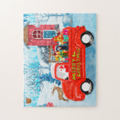 Doberman Dog in kerstcadeauwagen Legpuzzel (Verticaal)