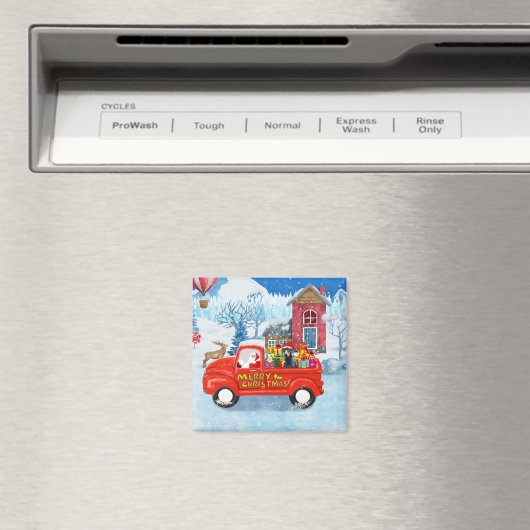 Doberman Dog in kerstcadeauwagen Magneet (Insitu (Vaatwasser))