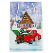 Doberman Dog in kerstcadeauwagen Medium Cadeauzakje (Voorkant)