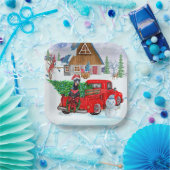 Doberman Dog in kerstcadeauwagen Papieren Bordje (Feest)