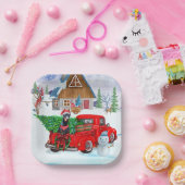 Doberman Dog in kerstcadeauwagen Papieren Bordje (Feest)