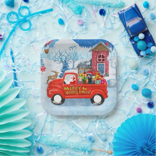 Doberman Dog in kerstcadeauwagen Papieren Bordje (Feest)