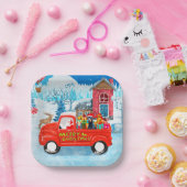 Doberman Dog in kerstcadeauwagen Papieren Bordje (Feest)