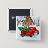Doberman Dog in kerstcadeauwagen Vierkante Button 5,1 Cm (Voorkant /achterkant)
