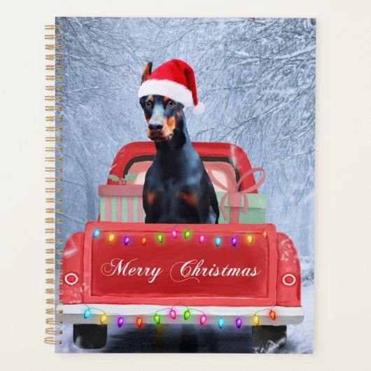 Doberman Dog in sneeuw, met Kerstmis Planner (Voorkant)