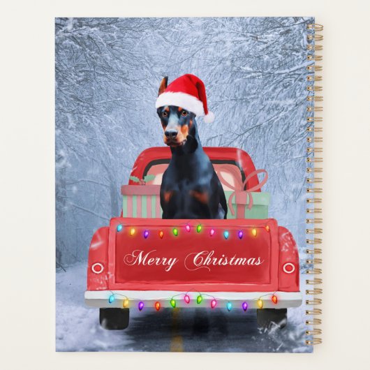 Doberman Dog in sneeuw, met Kerstmis Planner (Achterkant)
