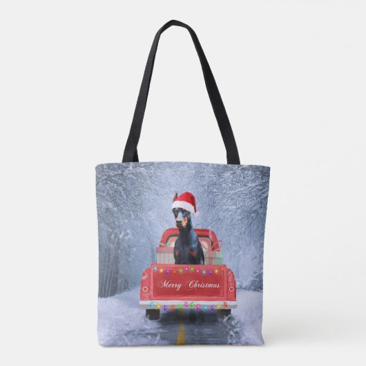 Doberman Dog in sneeuw, met Kerstmis Tote Bag (Achterkant)