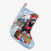 Doberman Dog in sneeuwkersthondenhuis Kleine Kerstsok (Voorkant (Hangend))