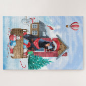 Doberman Dog in sneeuwkersthondenhuis Legpuzzel (Horizontaal)