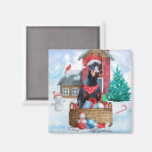 Doberman Dog in sneeuwkersthondenhuis Magneet (Voorkant / Achterkant)