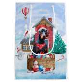 Doberman Dog in sneeuwkersthondenhuis Medium Cadeauzakje (Achterkant)