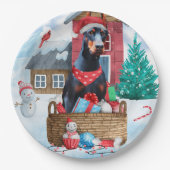 Doberman Dog in sneeuwkersthondenhuis Papieren Bordje (Voorkant)