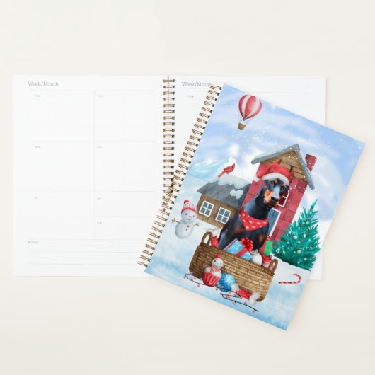 Doberman Dog in sneeuwkersthondenhuis Planner (Display)