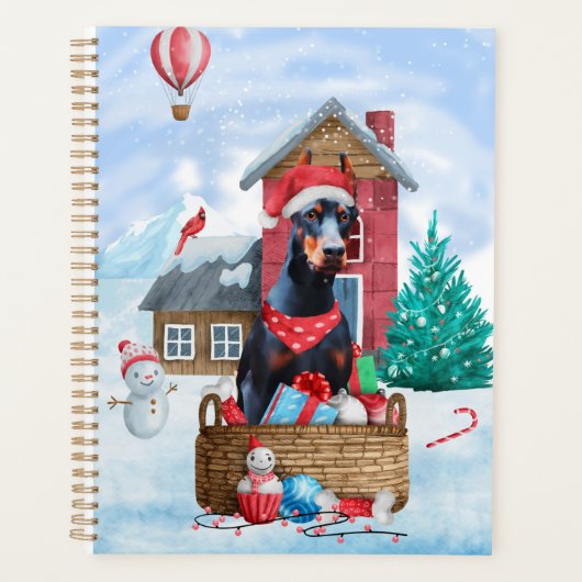 Doberman Dog in sneeuwkersthondenhuis Planner (Voorkant)