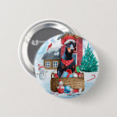 Doberman Dog in sneeuwkersthondenhuis Ronde Button 5,7 Cm (Voorkant /achterkant)
