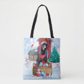 Doberman Dog in sneeuwkersthondenhuis Tote Bag (Voorkant)