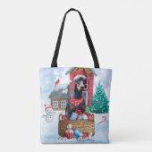 Doberman Dog in sneeuwkersthondenhuis Tote Bag (Achterkant)