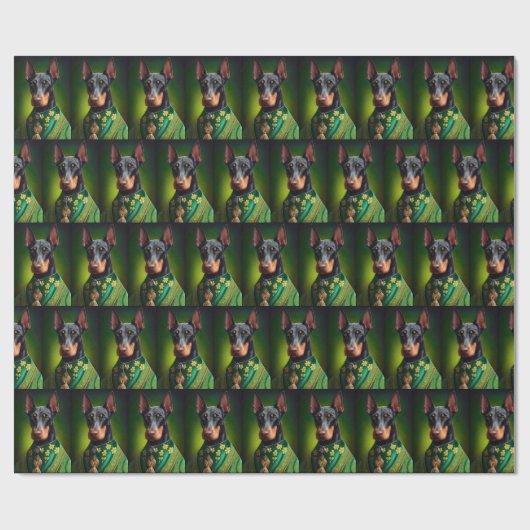 Doberman Dog in St. Patrick's Day Dress Cadeaupapier (Vlak)