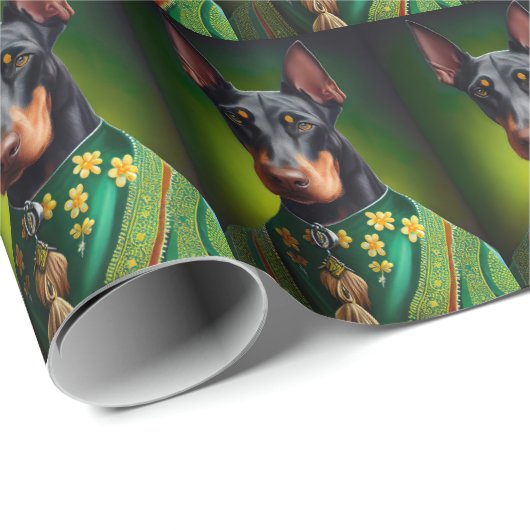Doberman Dog in St. Patrick's Day Dress Cadeaupapier (Rol Hoek)