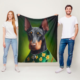 Doberman Dog in St. Patrick's Day Dress Fleece Deken