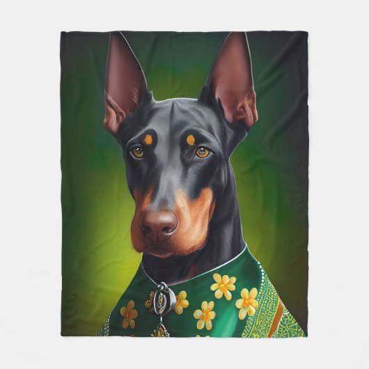 Doberman Dog in St. Patrick's Day Dress Fleece Deken (Voorkant)