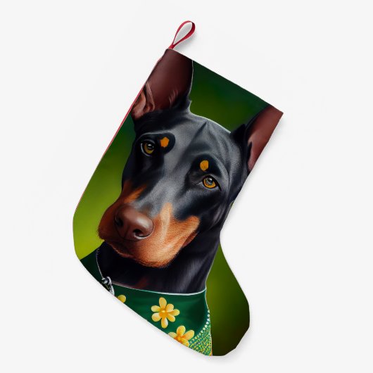 Doberman Dog in St. Patrick's Day Dress Kleine Kerstsok (Voorkant (Hangend))