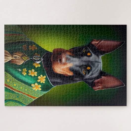 Doberman Dog in St. Patrick's Day Dress Legpuzzel (Horizontaal)
