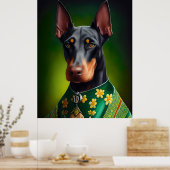 Doberman Dog in St. Patrick's Day Dress Poster (Keuken)