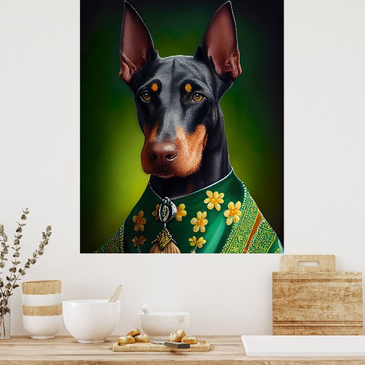 Doberman Dog in St. Patrick's Day Dress Poster (Keuken)
