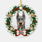 Doberman Dog Kerstmis Cute Dog Cookie Wreath Keramisch Ornament (Voorkant)