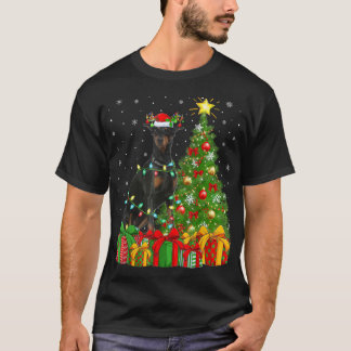 Doberman Dog Lighting Xmas - kerstboom - kerstman T-shirt