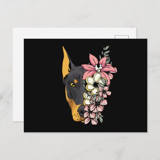 Doberman Dog met bloemen Briefkaart (Voorkant / Achterkant)