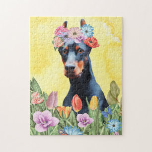 Doberman Dog met Flowers Spring Legpuzzel