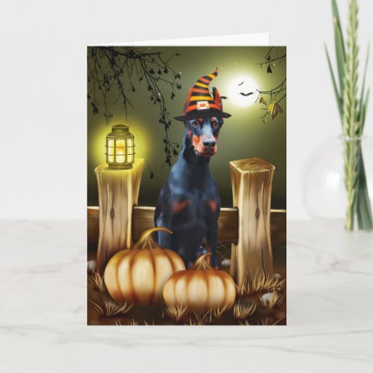 Doberman Dog met Witch Pet Halloween Gift Idea Kaart (Voorkant)