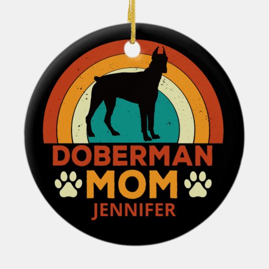 Doberman Dog Mom Sunset gepersonaliseerd Keramisch Ornament (Achterkant)