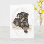 Doberman Dog Natural Ears Kaart (Gele Bloem)