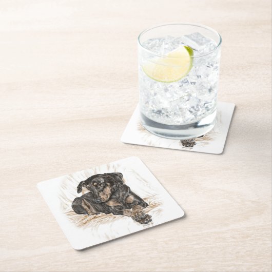 Doberman Dog Natural Ears Kartonnen Onderzetters (Insitu)