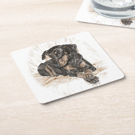 Doberman Dog Natural Ears Kartonnen Onderzetters (Schuin)