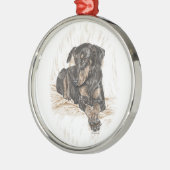 Doberman Dog Natural Ears Metalen Ornament (Links)