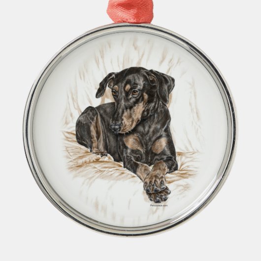 Doberman Dog Natural Ears Metalen Ornament (Voorkant)