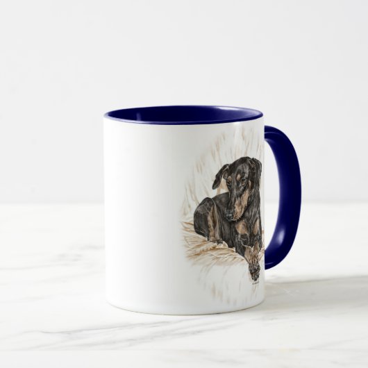 Doberman Dog Natural Ears Mok (Voorkant rechts)