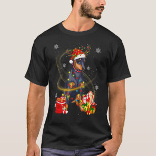 Doberman Dog Reindeer Santa kersthonden T-shirt
