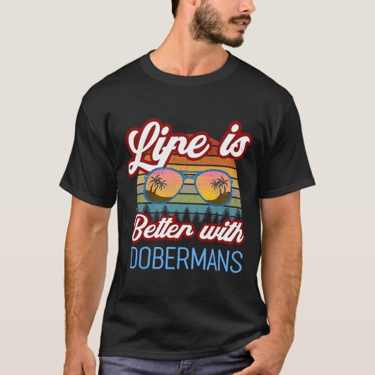 Doberman Dog Retro Sunset met Dobermans T-shirt (Voorkant)