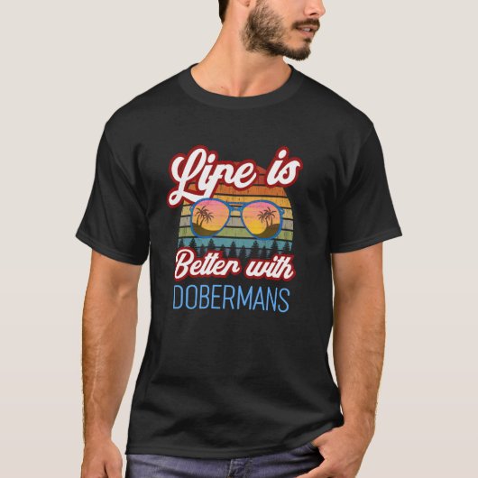 Doberman Dog Retro Sunset  With Dobermans T-shirt (Voorkant)