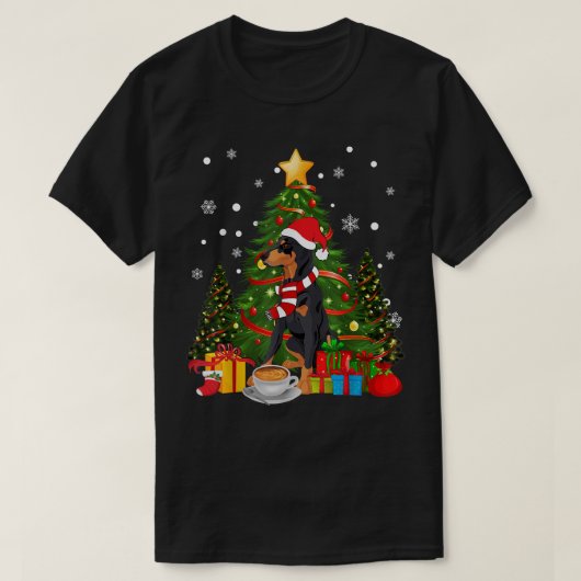 Doberman Dog Santa Hat Kerstkoffie 2021 Dog G T-shirt (Design voorkant)