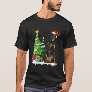 Doberman Dog Santa Hat Reindeer kerstlampjes T-shirt