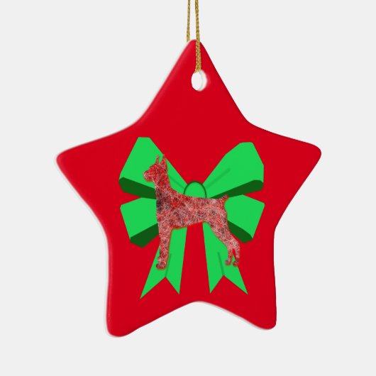 Doberman Dog Silhouette Green Bow Kerstmis Keramisch Ornament (Rechts)