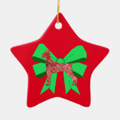 Doberman Dog Silhouette Green Bow Kerstmis Keramisch Ornament (Voorkant)