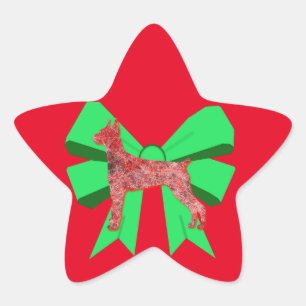 Doberman Dog Silhouette Green Bow Kerstmis Ster Sticker