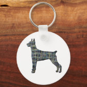 Doberman Dog Silhouette Yellow & Black Grid Lines Sleutelhanger (Achterkant)